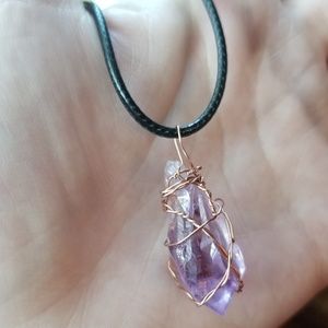 Wire Wrapped Amethyst Necklace [18in, black]